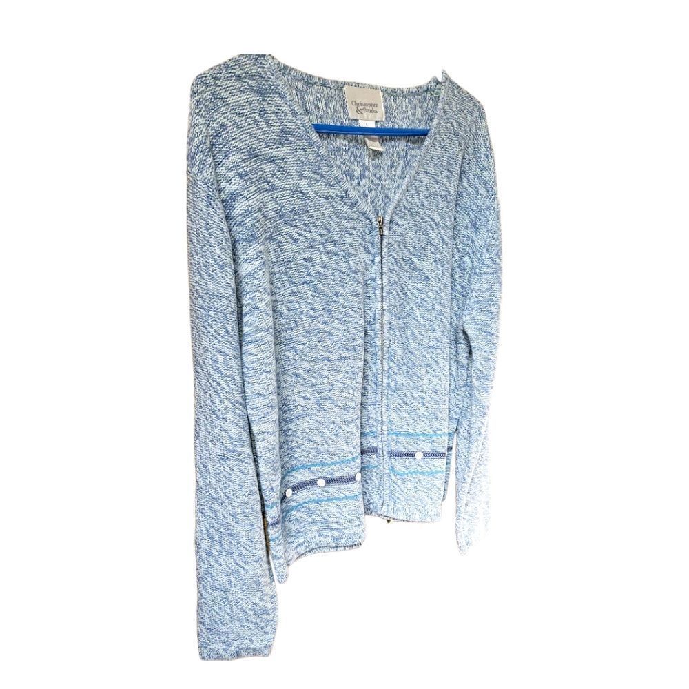 CHRISTOPHER & BANKS Warm longsleeveblue & white speckled zip-upโv- neck Sweater - Picture 5 of 16